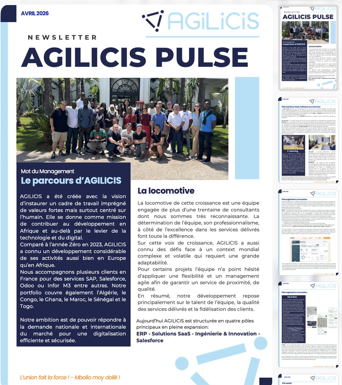 Newsletter interne Agilicis Pulse, numéro d'avril, mise en page complète